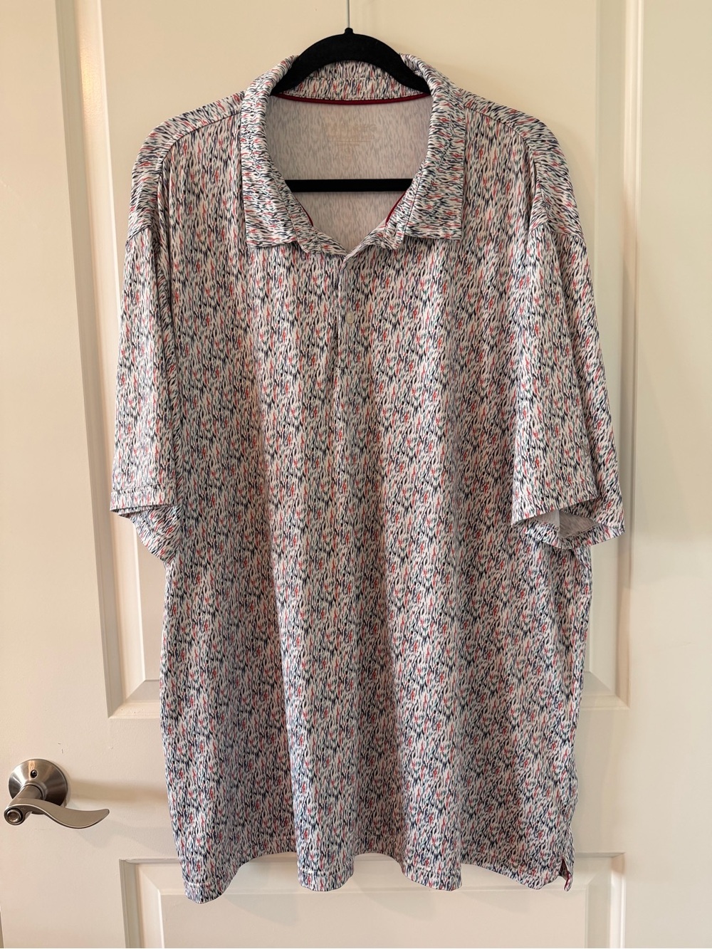 MAELREG Men’s 3XL Performance Golf Polo Red White Blue Abstract Print